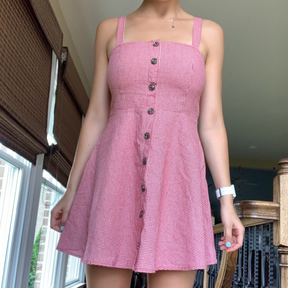 Red and white gingham A-line dress